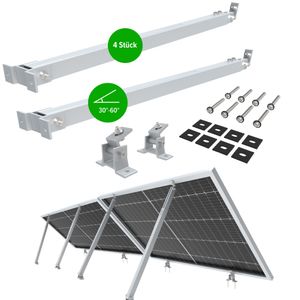 NuaSol Balkonkraftwerkhalterung 2er Set | Solar- & PV-Montagesysteme | Verstellbare Solarpanel Halterung für PV-Anlagen 4 Stück | Neigungswinkel 30-60° | Länge einstellbar 700-1291 mm | inkl. Montagematerial | Silber