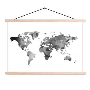 MuchoWow® Textilposter Weltkarte - Schwarz - Grau - Weiß - Kinder - Mädchen 60x40 cm mit holzfarbenen Rahmen - Bilder