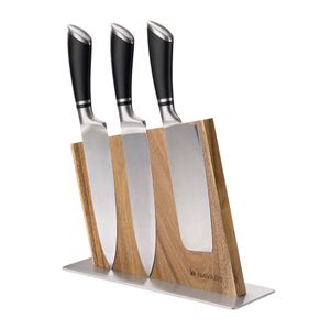 Navaris Messerhalter doppelseitig magnetisch aus Akazie - Magnet Messerblock Messerbrett Magnethalter beidseitig - Messer Halterung Holz unbestückt