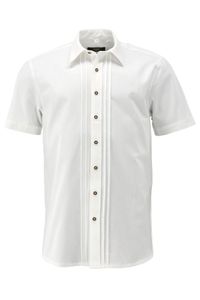 OS Trachten Herren Hemd Kurzarm Trachtenhemd mit Liegekragen Gnydys, Größe:39/40, Farbe:weiß
