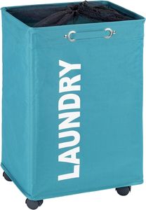 WENKO Wäsche Sammler Quadro Petrol 79 L Korb Box Sack 40x60x33 cm 4 Rollen