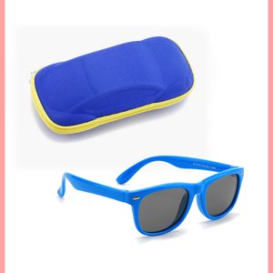 Olotos Kinder Sonnenbrille Flexibel Gummi Polarisierte UV-Schutz Mädchen Jungen Brillen, mit Brillenetui, Blau