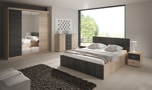 Schlafzimmer-Set 'Loft' 5-tlg mit Schiebetürenschrank, Bett,  Kommode und 2 Nachttischen in Eiche-Dunkelgrau von Polini Home