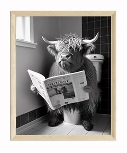 JUSTGOODMOOD Poster Premium ® Kuh Toilette Zeitung Poster · Lustig WC · ohne Rahmen , 50x70cm