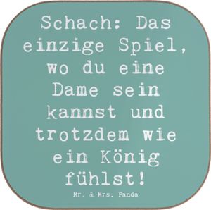 Mr. & Mrs. Panda Glasuntersetzer Spruch Schach Dame und König - Meeresbrise - Geschenk, Teamsport, Sportarten, Untersetzer aus Holz, Handball, Schachfiguren, Volleyball