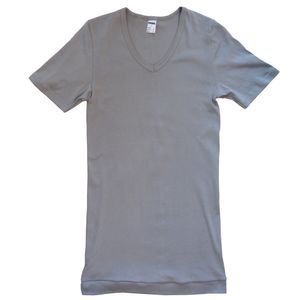HERMKO 488710 2er Pack Extralanges Herren kurzarm Shirt +6cm V-Neck mit Bund als Abschluss, 100% Baumwolle, Größe:D 4 = EU S, Farbe:grau