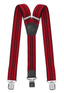 Fabio Farini - Hosenträger - 4cm Breites Y-Design verstellbar mit extra starken Clipverschluss, Rot (schwarze Streifen)