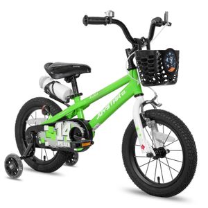 JOYSTAR Pluto 14 Zoll Kinderfahrrad mit beleuchteten Stützrädern, Korb, Flaschenhalter, Kinderfahrrad für Jungen und Mädchen 3-12 Jahre, Grün