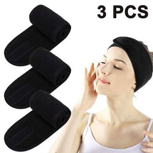 Haarband für Make Up - 3 Stück Spa Stirnband mit Klettverschluss Kosmetik Stirnband Verstellbare Haarschutzband für Sport Yoga(Schwarz)