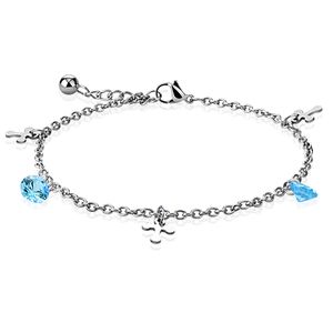 Bettelarmband Kreuz mit blauem Kristall Silber aus Edelstahl für Damen