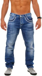 CIPO & BAXX Herren Denim Jeans Hose Kontrast Optik Vintage Look Straight Cut Regular Fit C-1127, Grösse:W40/L34, Farbe:Blau