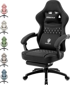 Fotel do gier z poduszką sprężynową, fotel do gier z masażem i podnóżkiem, ergonomiczny fotel do gier wyścigowych, nośność 150 kg, czarny