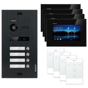 BALTER EVO Video Türsprechanlage Schwarz Set 2-Draht Talk + 7" LCD-Monitor für 4 Familienhaus
