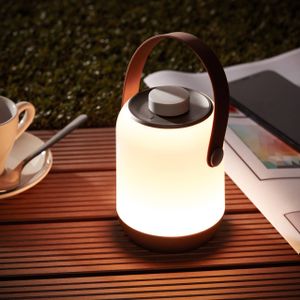 Lightbox LED Tischlampe für den Garten mit warmweißem Licht – Spritzwassergeschützte Tischleuchte mit Drehdimmer – Batteriebetrieben mit USB Anschluss