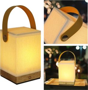ZMH LED Nachttischlampe Touch Dimmbar Tischlampe Wohnzimmer - Modern Kabellos Akku Tischleuchte Holz Stoff Nachttischleuchte Vintage Nachtlicht