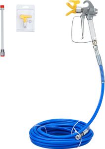 Sada bezvzduchové stříkací hadice VEVOR, 15,24 m 3600 psi vysokotlaká hadice s 20,32 cm prodlužovací tyčí, včetně koncovky 517 a ochranného krytu koncovky, otočný kloub 6,35 mm pro domy, budovy