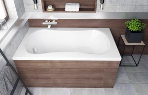 ECOLAM Badewanne Sitzbadewanne Rechteck Acryl Aria Rehab mit Sitz weiß 120x70 cm + Ablaufgarnitur Ab- und Überlauf Automatik Füße Silikon Set