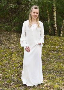 Battle-Merchant Mittelalterliches Nachthemd Unterkleid mit Crinkleeffekt, weiß - Wikingerkleid Kleid Mittelalterkleid Ko Größe: S/M