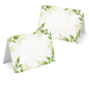 MAVANTO® 100x Blanko Design Tischkarten Hochzeit Geburtstag DIN A7 - Platzkarten zum Beschriften in vielen verschiedenen Designs (Immergrün)