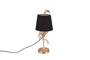 Retro Tischleuchte Flamingo in Gold mit Stoff Lampenschirm in Schwarz, Höhe 42cm