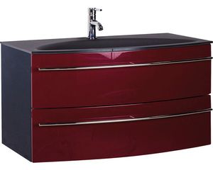 Badmöbel-Set Marlin 3040 Frontfarbe rot glanz 2-teilig mit Glas-Waschtisch BxHxT 90,4 x 90 x 47,9 cm