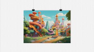 Vergnügungspark Poster - Rutschen Poster - Kinderzimmer Poster - Kunst Poster - 91x61cm - Perfekt zum Einrahmen