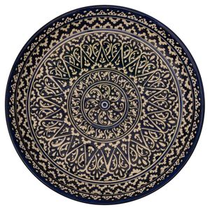 Lagan Rishtan Servierteller Keramikteller groß Ø 37 cm Muster (Blau-Weiß) - Usbekische Servierplatte mit handbemaltem Design