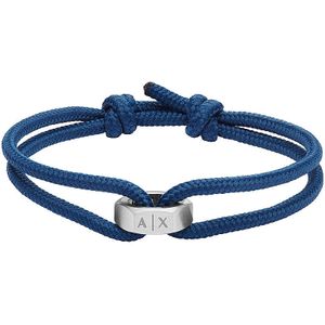 Armani Exchange AXG0091040   Armani Exchange Herrenarmband. Schmuckstück aus blauem Seil mit glänzender Oberfläche und silberfarbenem Edelstahl. Zusammensetzung: 80 % Polyesterseil, 20 % Edelstahl. Länge: 155-310 mm, Dicke: 13 x 15 x 5 mm. Die Referenz lautet AXG0091040