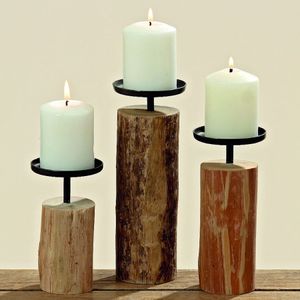 Kerzenleuchter Tempe 3er Set Holz rustikal