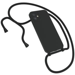 EAZY CASE Premium Silikon Handykette kompatibel mit Apple iPhone 12 Handyhülle mit Umhängeband, Handykordel mit Schutzhülle, Silikonhülle, Hülle mit Band, Kette für Smartphone, Schwarz