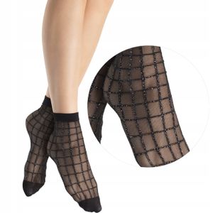 Fiore - Grid - Socken T-KISS Feinstrümpfe Damen Socken Söckchen Kniestrümpfe Uni-Größe 20 den - Schwarz/Silbern