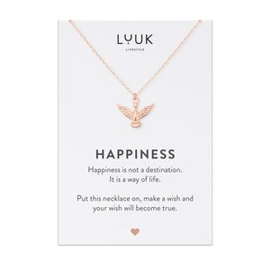 LUUK LIFESTYLE Halskette mit Phönix I Vogel Anhänger und HAPPINESS Spruchkarte, wasserfest, filigran und dezenter Stil, modisches Modeaccessoire, modernes Design, Abschiedsgeschenk, Roségold