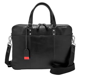 FOSSIL Leder Henkeltasche Umhängetasche mit Laptopfach Defender Top Zip Workbag Black schwarz