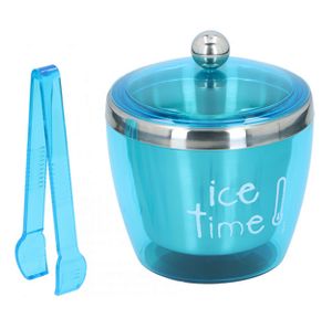 EISEIMER 750ml mit Zange Edelstahl Eisbehälter Eiskübel Eiswürfeleimer Eiswürfelbehälter 97 (Blau)