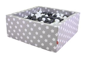 Bällebad soft eckig - "Grey white stars" - 100 balls grey/creme
