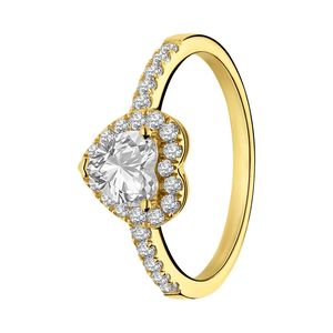Lucardi - Damen Vergoldete Ring, 925 Silber, Herz mit Zirkonia - Ring - 925 Silber - Gelbgold legiert - 15.50 / 49  mm - Nickelfrei