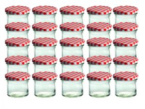 CapCro 25er Set Sturzglas 125 ml Marmeladenglas Einmachglas Einweckglas rot karierter Deckel