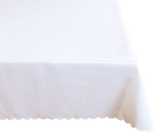 Tischdecke STELLA Wellenrand einfarbig Polyester weiß 130 x 170 cm