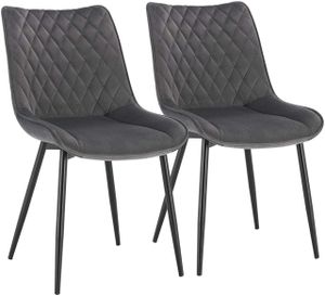 WOLTU Esszimmerstühle 2er-Set Küchenstuhl Polsterstuhl Sitzfläche aus Samt, Metallbeine, Dunkelgrau