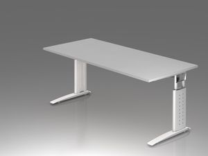Urbana U-Serie Schreibtisch, manuell höheneinstellbar, Grau, Farbe Gestell:Weiß, Größe Tischplatte:180 x 80 cm