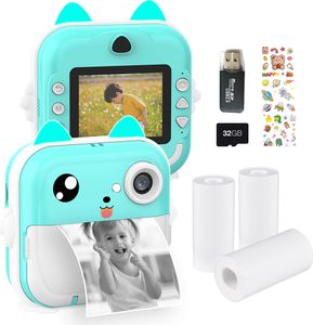 Prenosný detský fotoaparát s okamžitou termálnou tlačou, 2,4" obrazovka, digitálny fotoaparát, selfie fotografie, HD video, termálna tlač bez atramentu s 32 GB pamäťovou kartou, 3 rolky bieleho tlačového papiera, čítačka kariet a hárok so samolepkami, vzdelávacia hračka, darček k narodeninám pre dievčatá, chlapcov, cestovanie na dovolenku