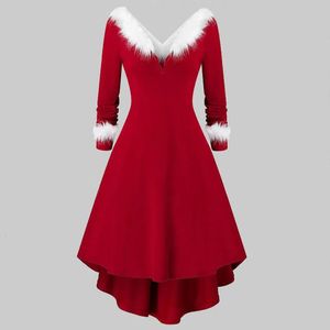 Damen Langarm Weihnachtskleid Festlich Winter Samt Kleid Miss Santa Claus Kostüm Nikolaus für Weihnachtsfeier Party Kleid Rot S