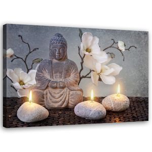 Feeby Wandbild auf Vlies Buddha Grau Blumen Stein 60x40 Leinwandbild Bilder Bild
