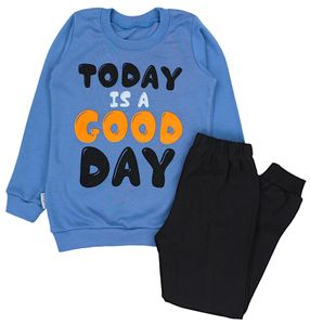 TupTam Kinder Jungen Pyjama Schlafanzug Set Langarm Nachtwäsche 2-teilig, Farbe: Today is a good day / Jeans / Schwarz, Größe: 104