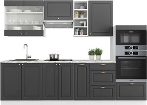 Vicco Küchenzeile Fame-Line, 280 cm ohne Arbeitsplatte, Anthrazit Landhaus/Weiß/Weiß