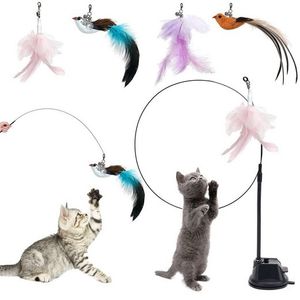 Freetoo Katzenspielzeug, 4 Stück Interaktives Katzen Spielzeug, Katzenspielzeug mit Anhänger Lustigen Vögeln und Federn, Intelligenzspielzeug für Katzen, Mit Starkem Saugnapf