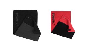 STRYVE Towell + | Sporthandtuch Fitnesshandtuch mit Tasche und Magnetclip, Bekannt aus Die Höhle der Löwen (2er Set All Black/Rot)