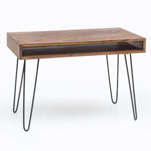 Stôl WOHNLING BAGLI hnedý 110 x 60 x 76 cm stôl na notebook z masívneho dreva sheesham nature | pracovný stôl v štýle vidieckeho domu s 1 policou | kancelársky stôl PC stôl