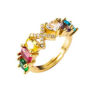 Offener Ring mit eingelegtem Buchstaben, Uni, Regenbogen-Zirkonia, verstellbarer Schmuck, Geschenk-X