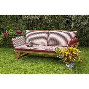 Merxx Gartenbank mit Sitzkissen Akazie natur, rot, creme 63 cm x 202 cm x 77 cm